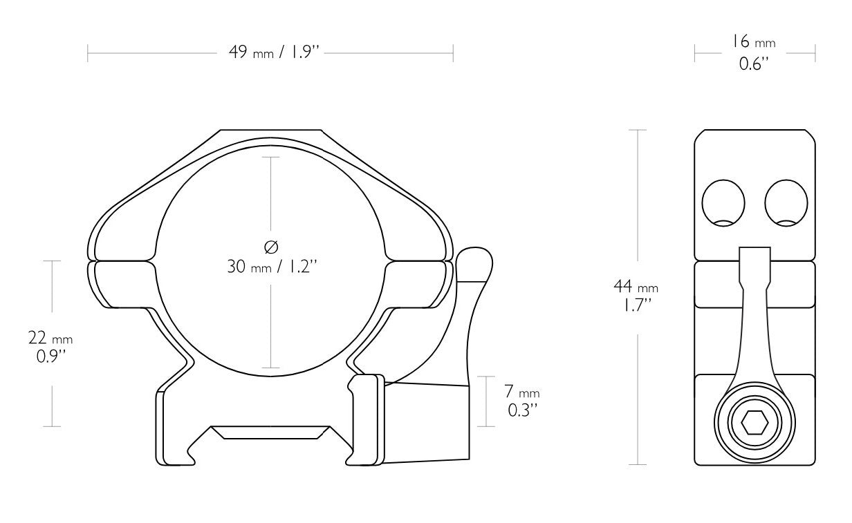 MOUNT HAWKE OPTICS DE ALVANCA TUBO 30MM TRILHO 22MM - MÉDIO