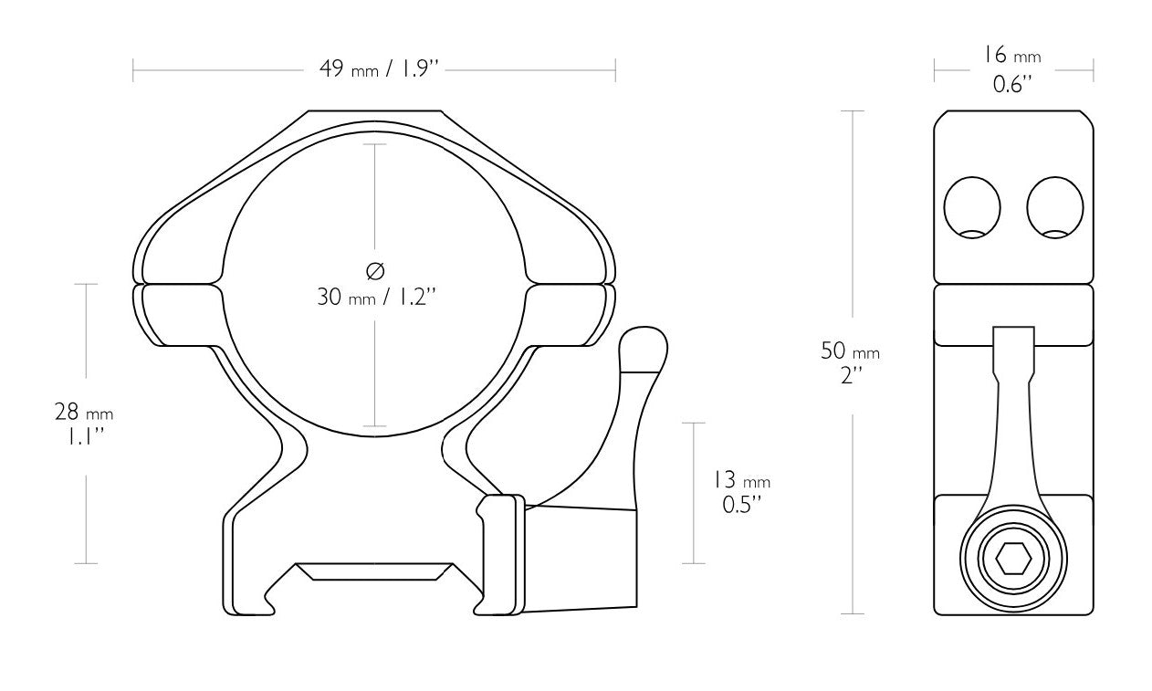 MOUNT HAWKE OPTICS DE ALVANCA TUBO 30MM TRILHO 22MM - ALTO