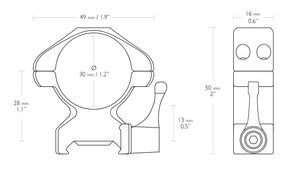 MOUNT HAWKE OPTICS DE ALVANCA TUBO 30MM TRILHO 22MM - ALTO